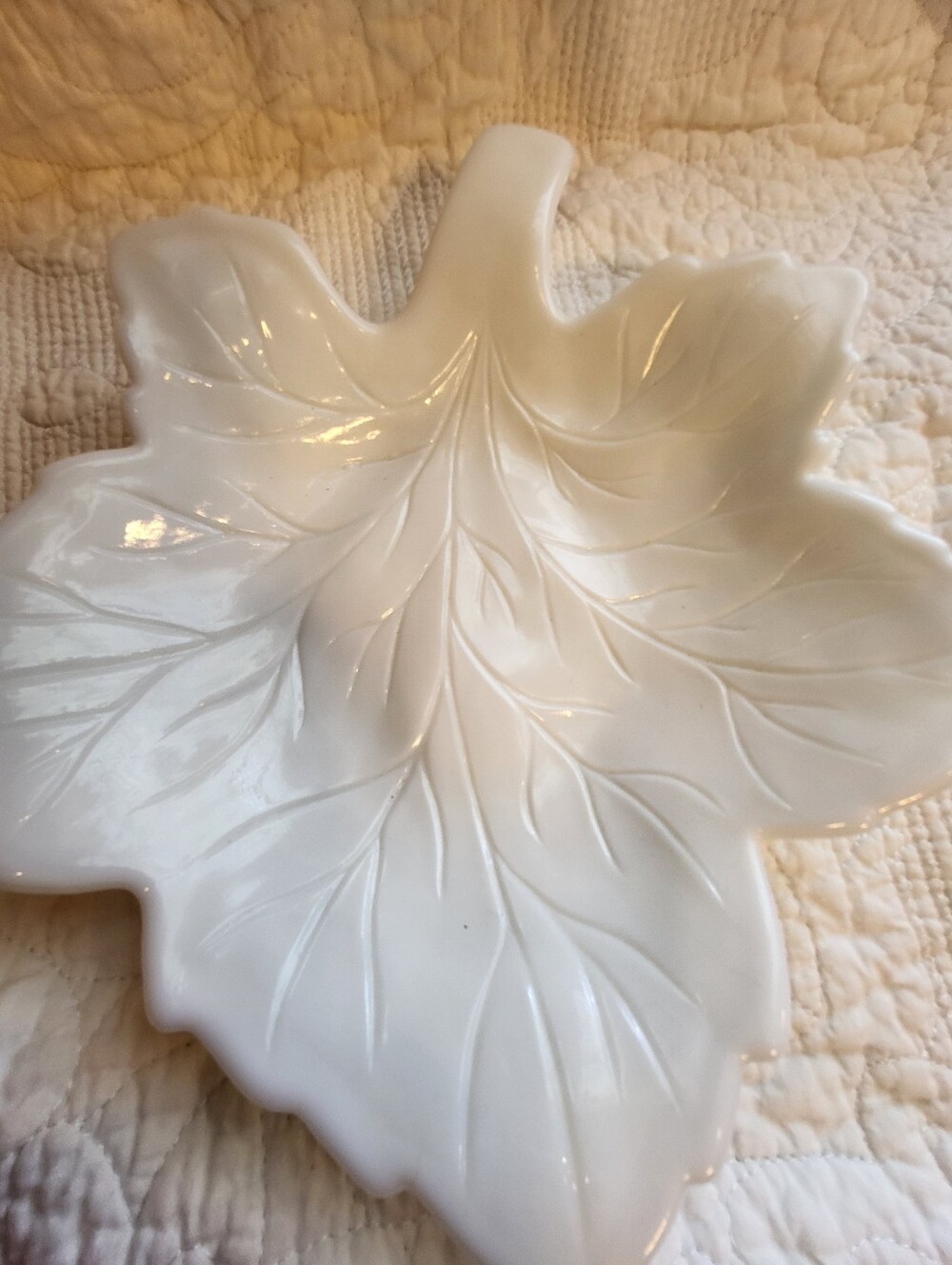 White Milk Glass Maple  Leaf-Shaped 8.5 x 9 Inch Decorative Dish